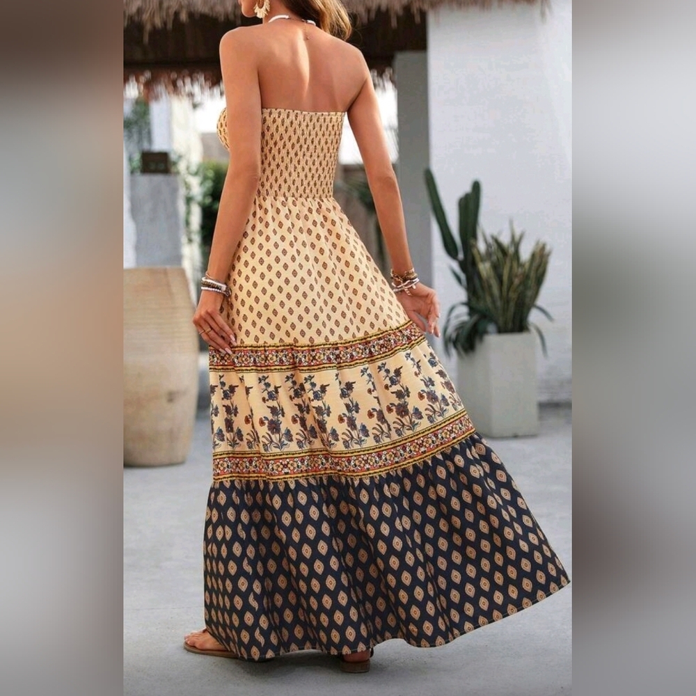 New Boho Print Strapless Tube Top Maxi Dress - Picture 5 of 10